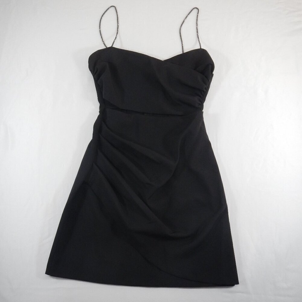 Zara Little Balck Dress Open Mid Cut Out Rhinestone String Strap Size Small